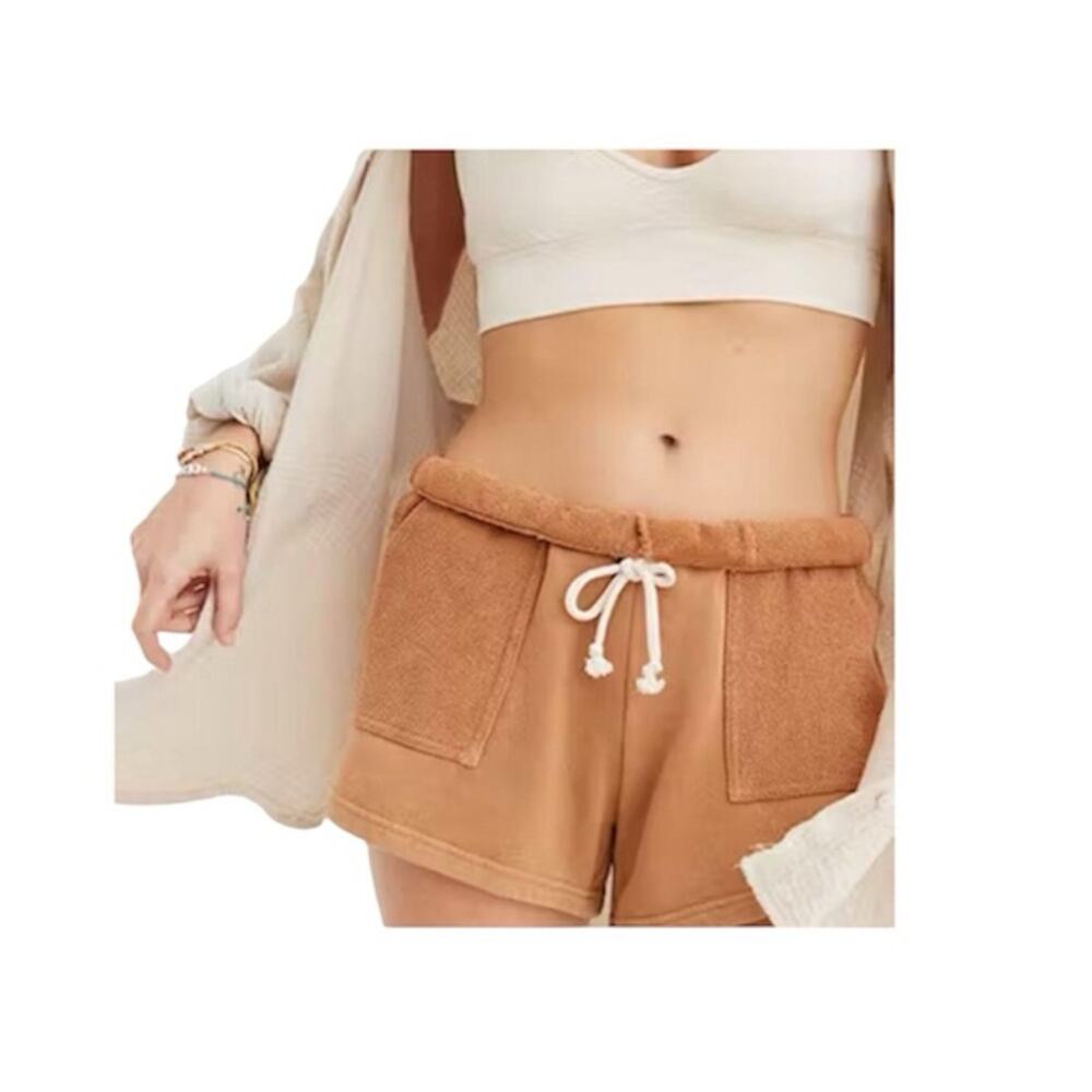 Aerie One-A-Roll Lounge Shorts Terry Cloth Brown Tan Drawstring Size Medium